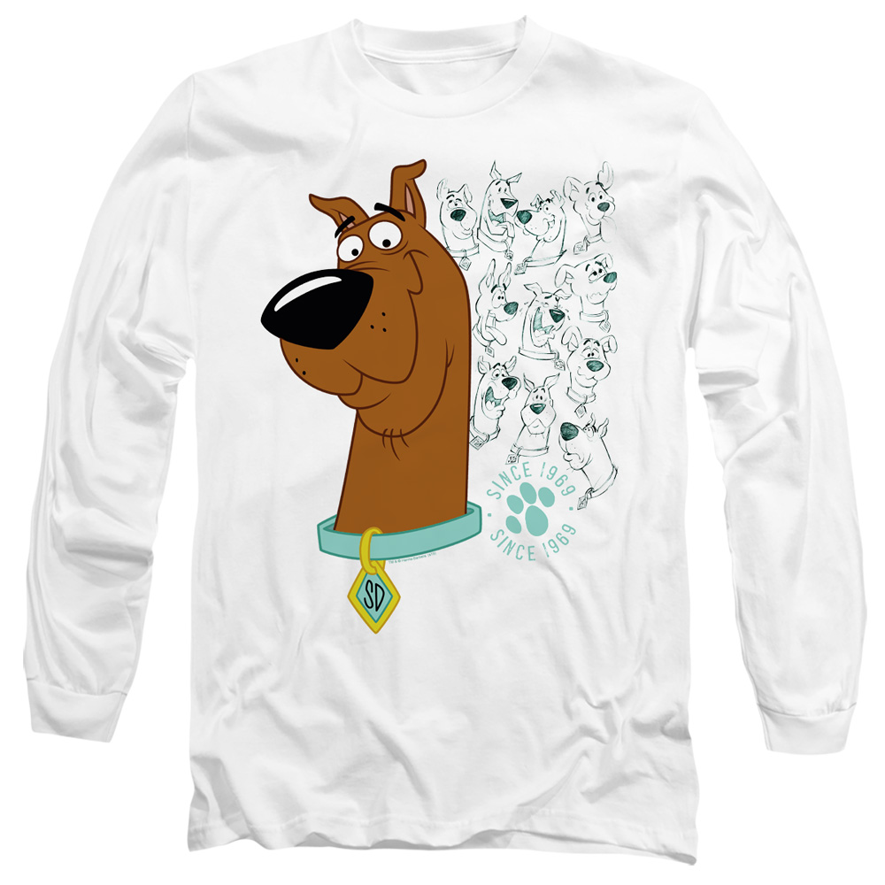 Scooby Doo & Evolution of Scooby Doo Long Sleeve Adult 18-1 T-Shirt, White - Medium