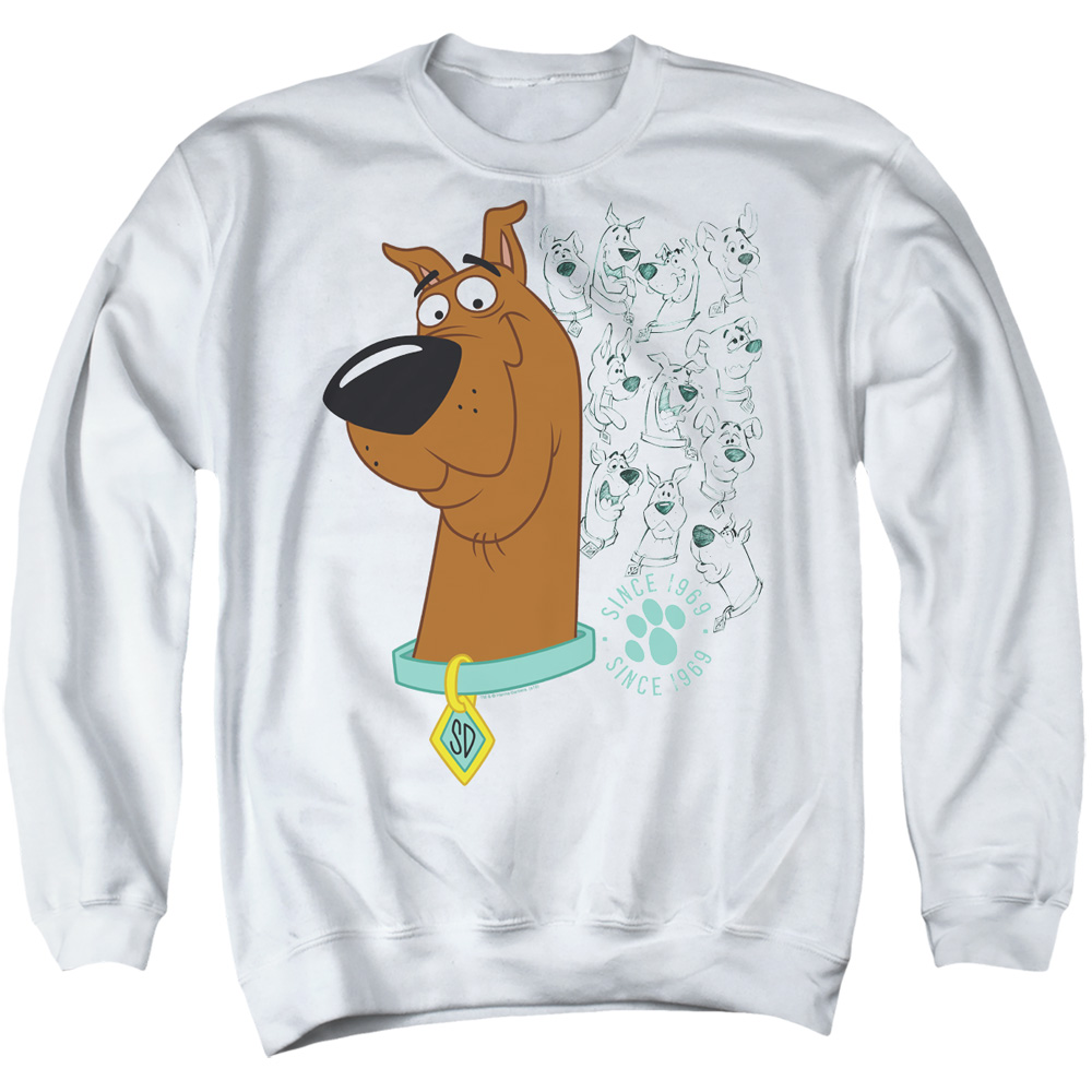 Scooby Doo & Evolution of Scooby Doo Adult Crewneck Sweatshirt, White - Large