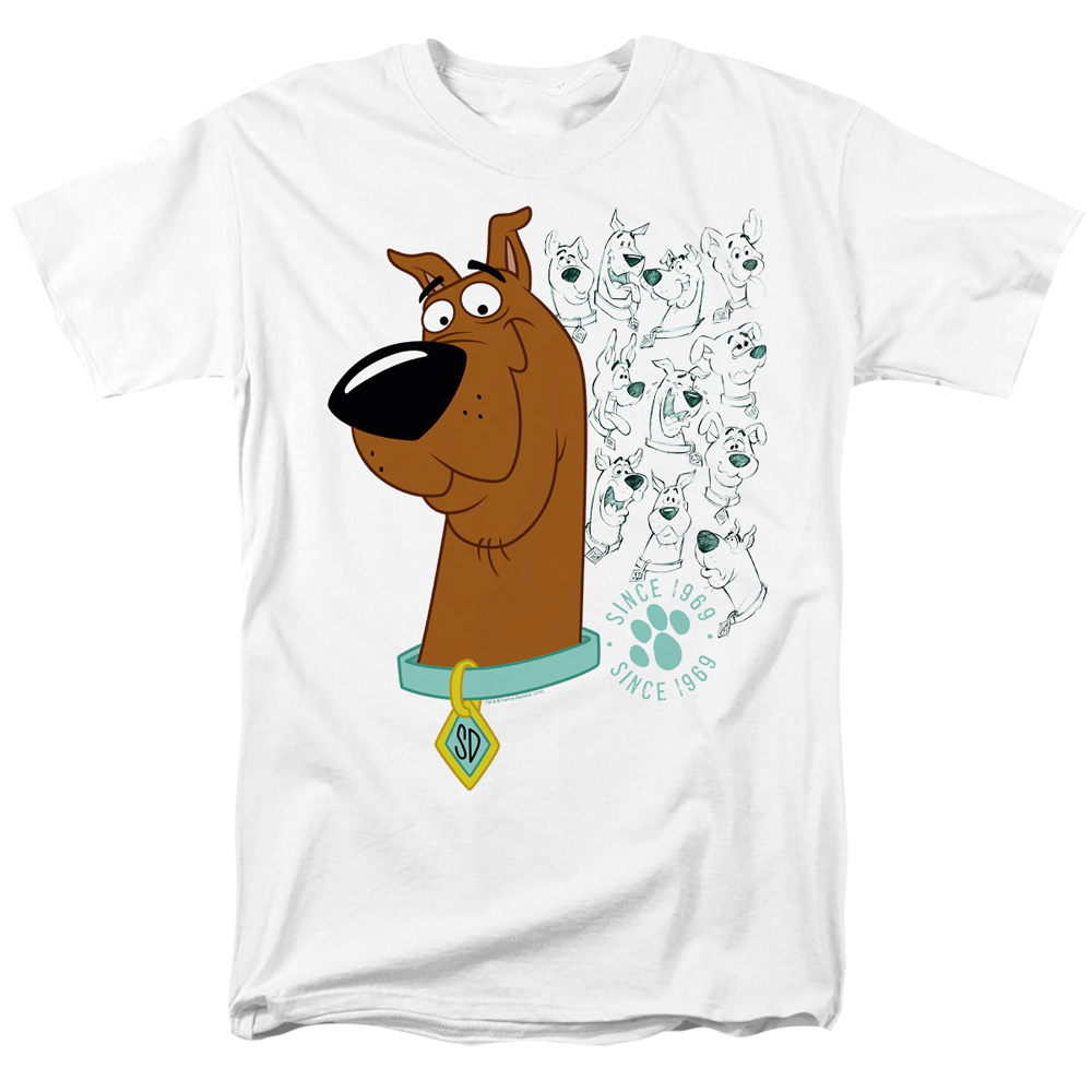 Scooby Doo & Evolution of Scooby Doo Short Sleeve Adult 18-1 T-Shirt, White - Medium