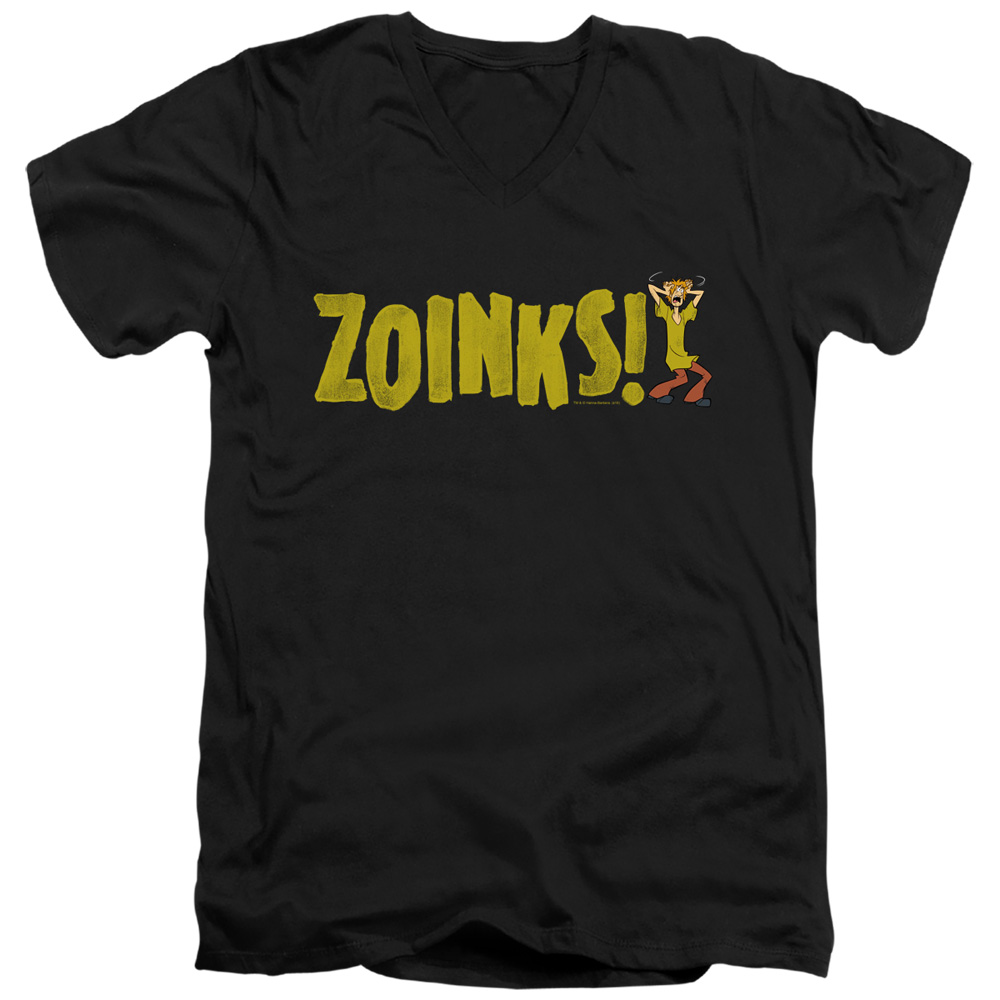 SD129-AV-4 Scooby Doo & Zoinks Short Sleeve Adult V-Neck 30-1 T-Shirt, Black - Extra Large