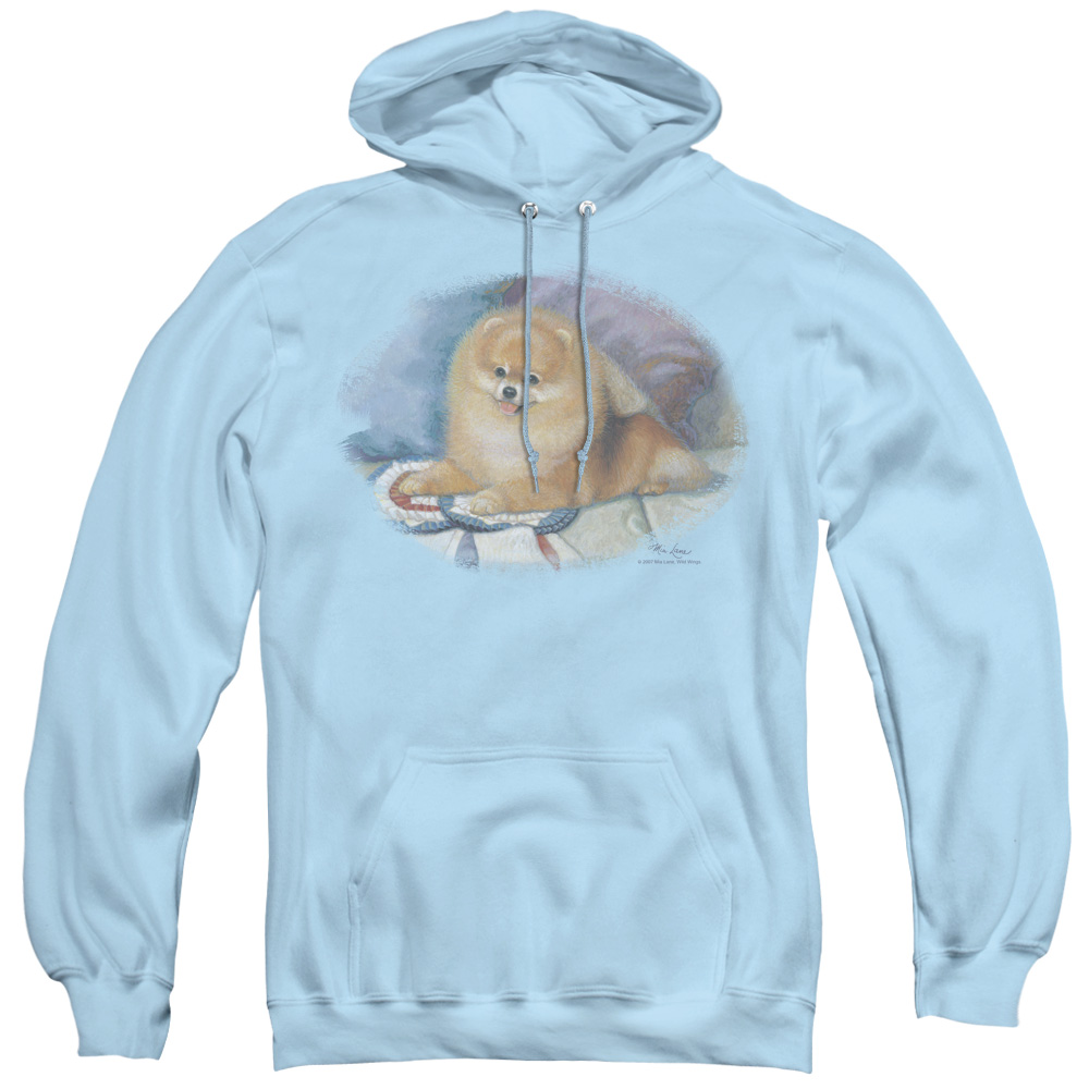 WW139-AFTH-2 Wildlife & Pomeranian Portrait Adult Pull Over Hoodie, Light Blue - Medium