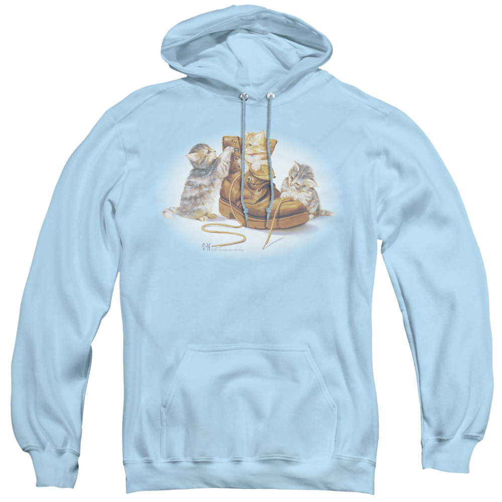 WW153-AFTH-2 Wildlife & Playful Kittens Adult Pull Over Hoodie, Light Blue - Medium