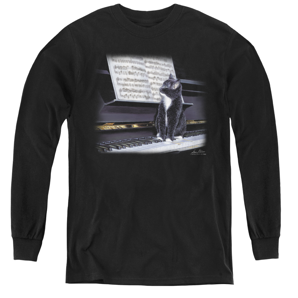 Wildlife & Kitten on the Keys Youth Long Sleeve T-Shirt, Black - Small