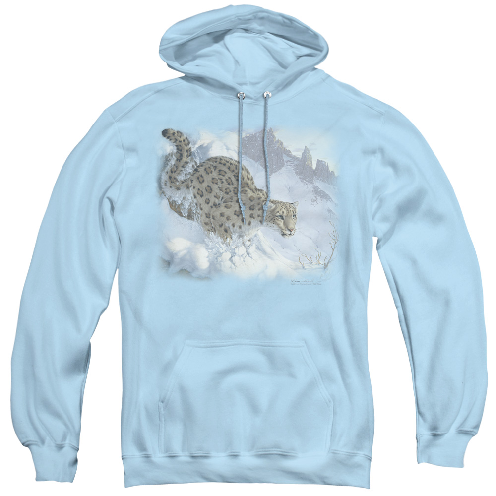 WW187-AFTH-6 Wildlife & Snow Leopard Adult Pull Over Hoodie, Light Blue - 3X