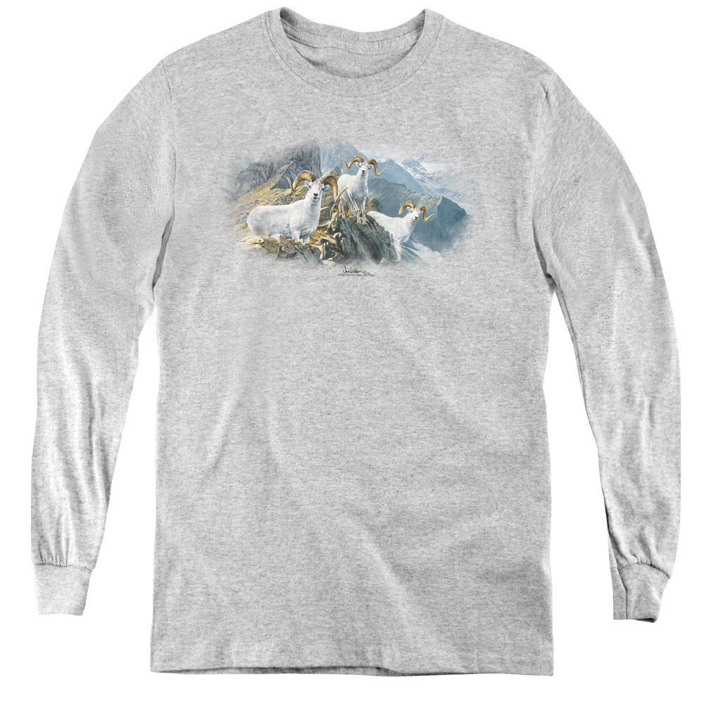 WW196-YL-1 Wildlife & High Trails Dall Sheep Youth Long Sleeve T-Shirt, Athletic Heather - Small