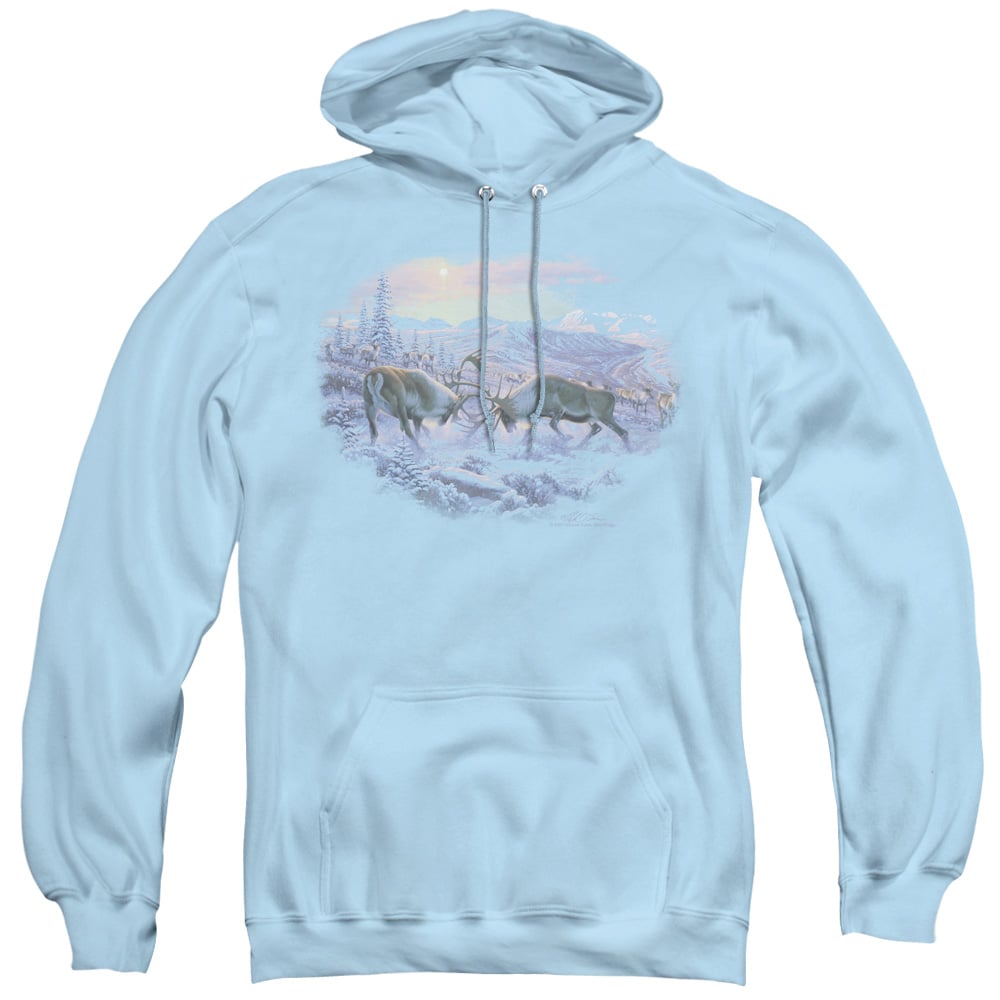 WW224-AFTH-2 Wildlife & Battling Bulls Adult Pull Over Hoodie, Light Blue - Medium