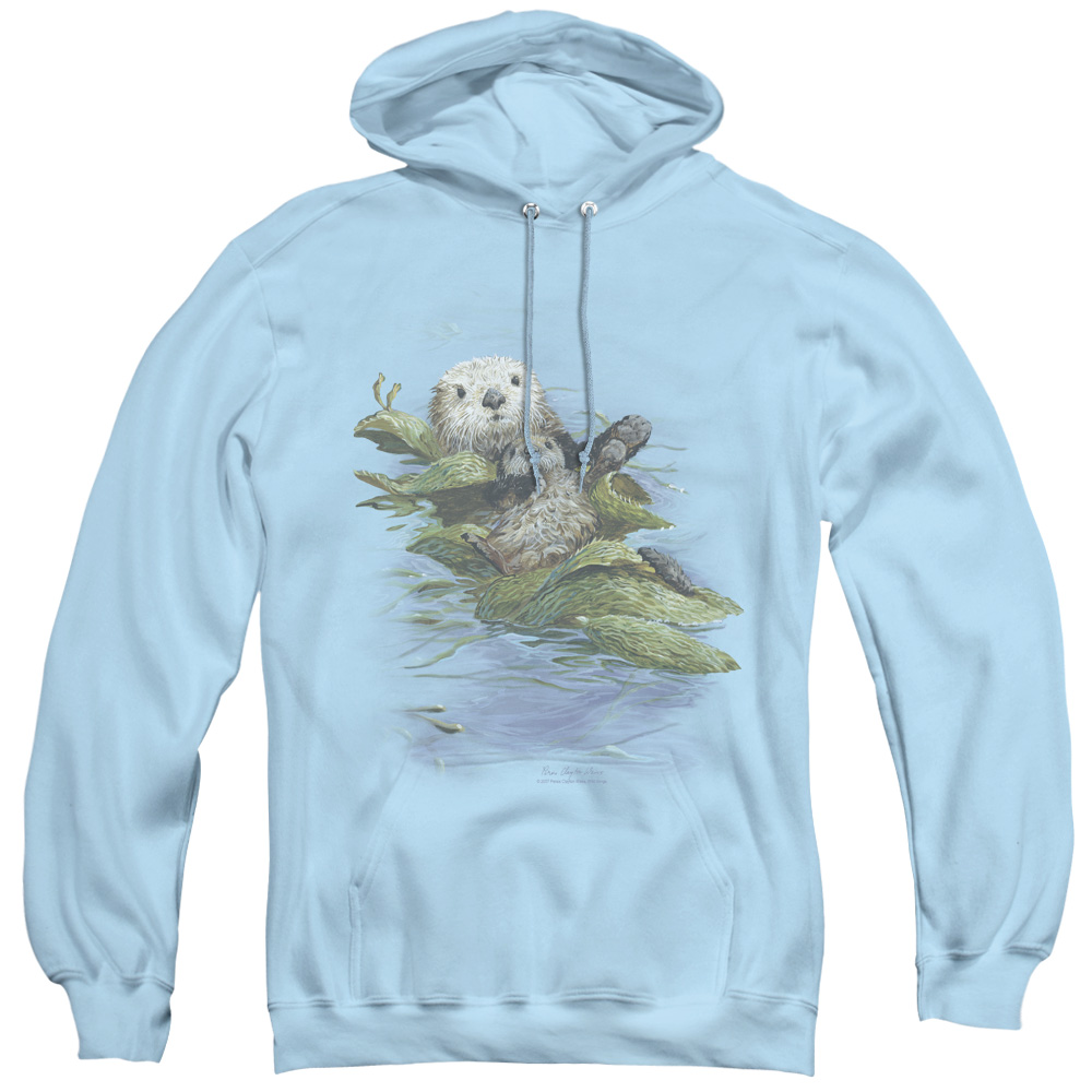 Wildlife & Kelp Cradle Otters Adult Pull Over Hoodie, Light Blue - 2X
