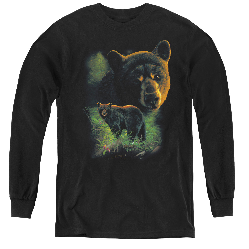 Wildlife & Black Bears Youth Long Sleeve T-Shirt, Black - Medium