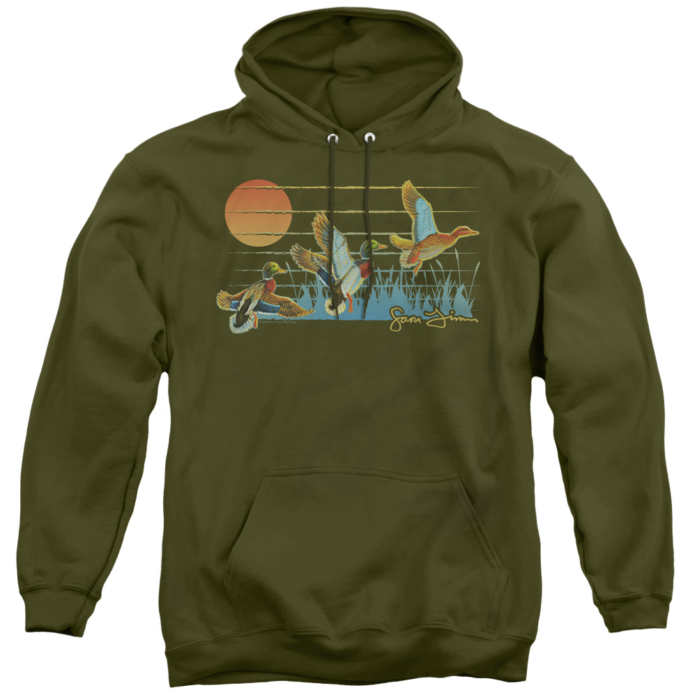 Trevco   Wild Wings & Three Ducks Adult Pull Over Hoodie, Military Green - Medium