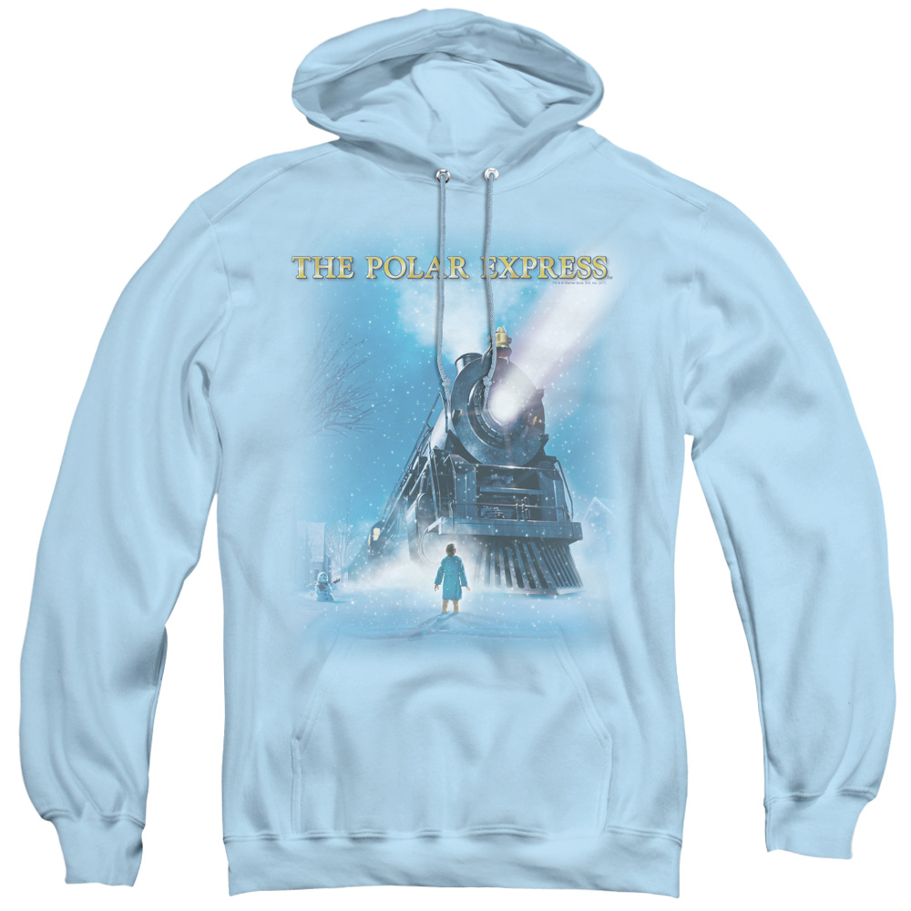 Polar Express & Big Train Adult Pull Over Hoodie, Light Blue - 2X