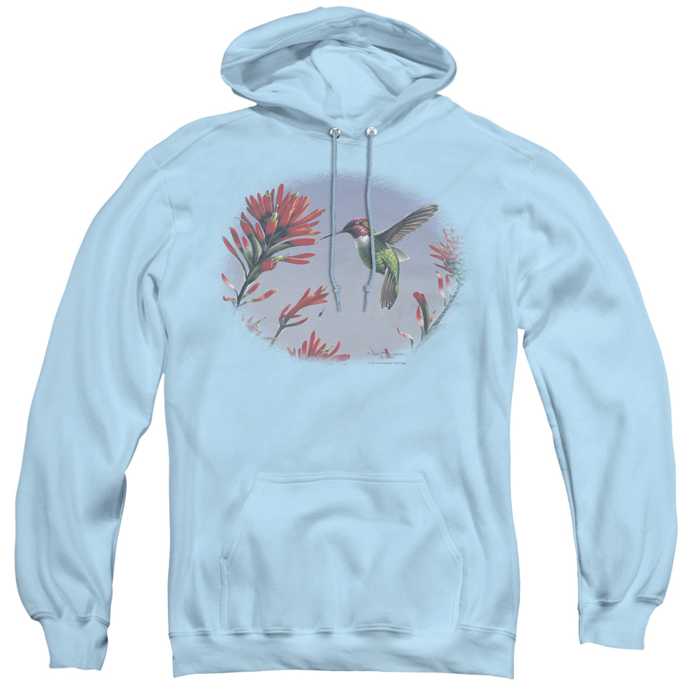 WW101-AFTH-2 Wildlife & Annas Hummingbird Adult Pull Over Hoodie, Light Blue - Medium