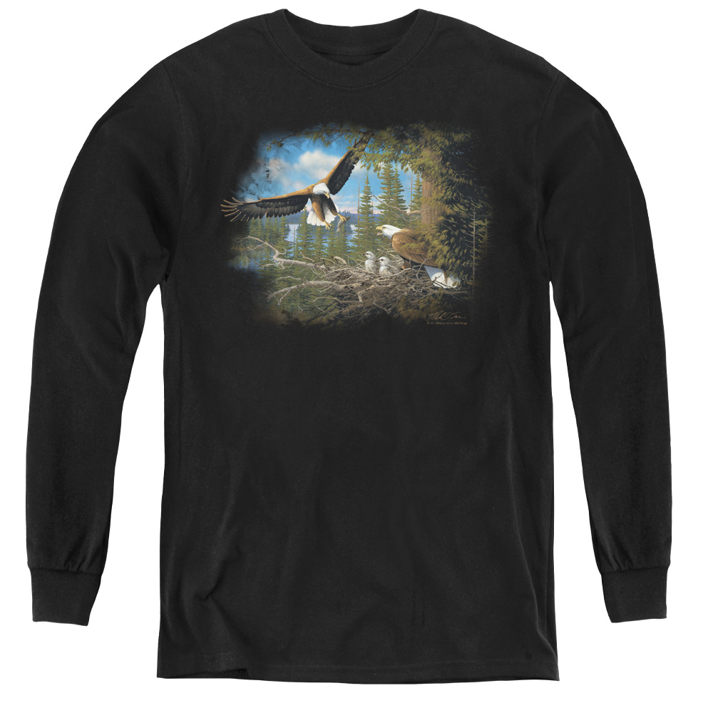 Wildlife & Spring Bald Eagles Youth Long Sleeve T-Shirt, Black - Extra Large
