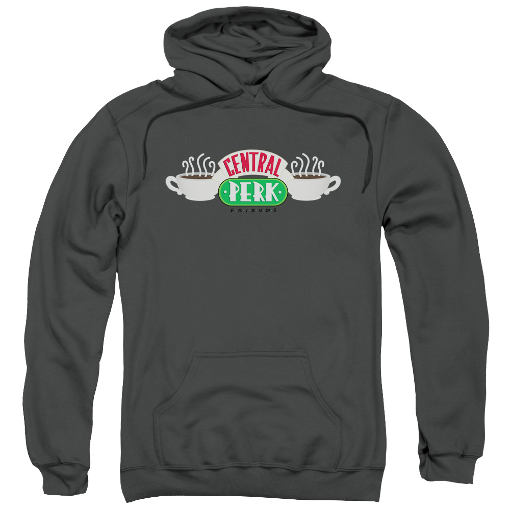 WBT335B-AFTH-2 Friends & Central Perk Logo Adult Pull-Over Hoodie, Charcoal - Medium