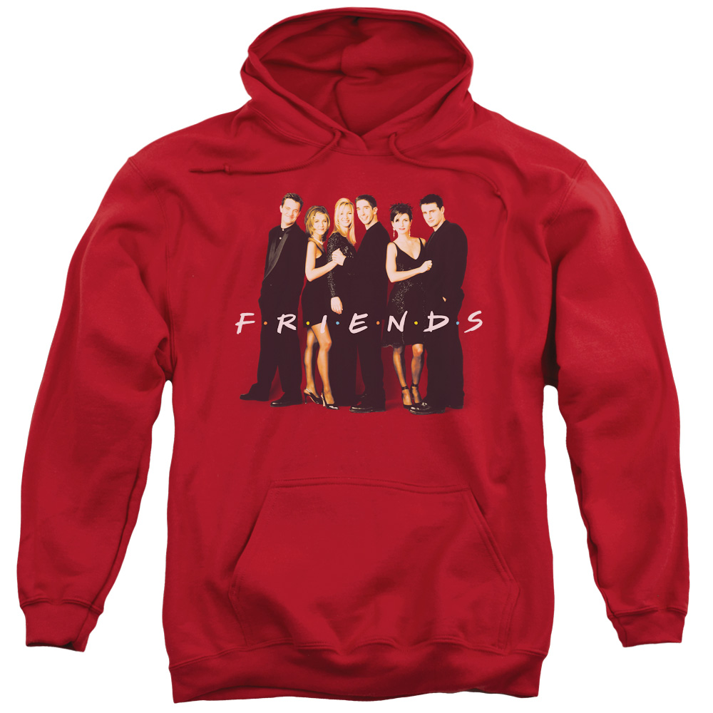 Friends & Cast in Black Adult Pull-Over Hoodie, Red - 2X