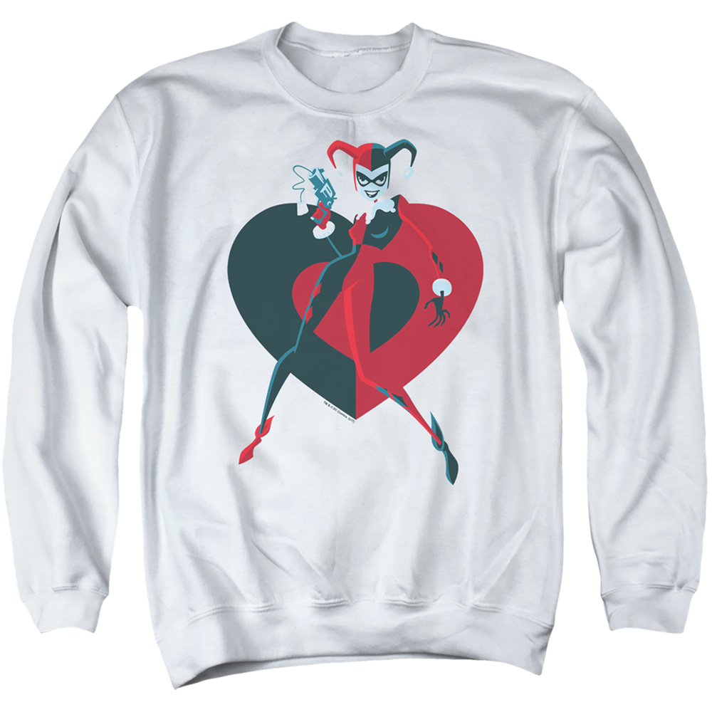 Batman & Harely Heart - Adult Crewneck Sweatshirt, White - Extra Large