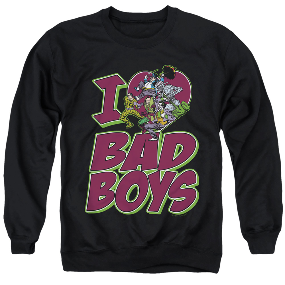 Dc & I Heart Bad Boys - Adult Crewneck Sweatshirt, Black - Medium