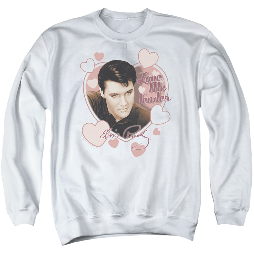 Elvis & Love Me Tender - Adult Crewneck Sweatshirt, White - Medium