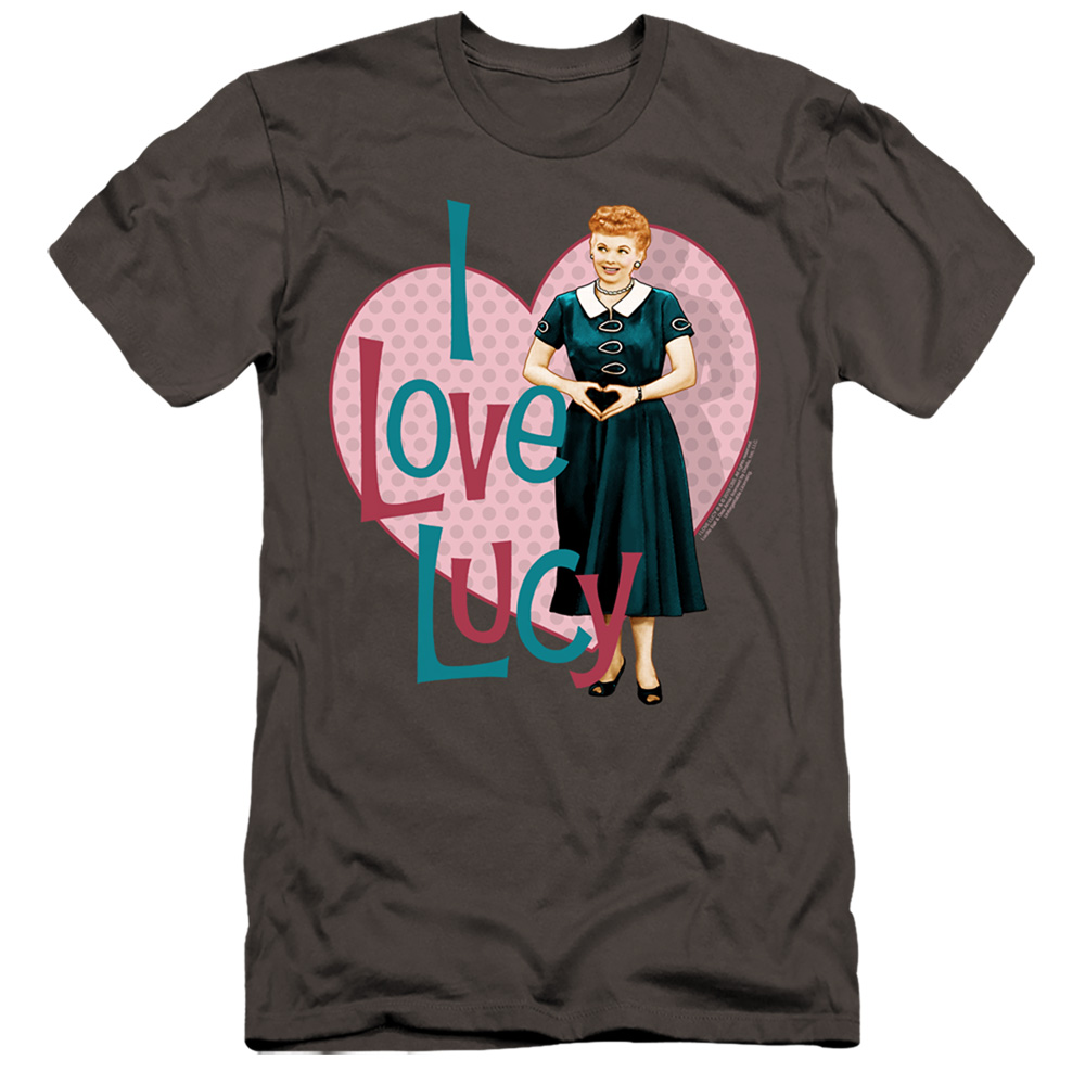 LB303-PSF-3 I Love Lucy & Heart You - Premuim Canvas Adult Slim Fit 30-1 T-Shirt, Charcoal - Large