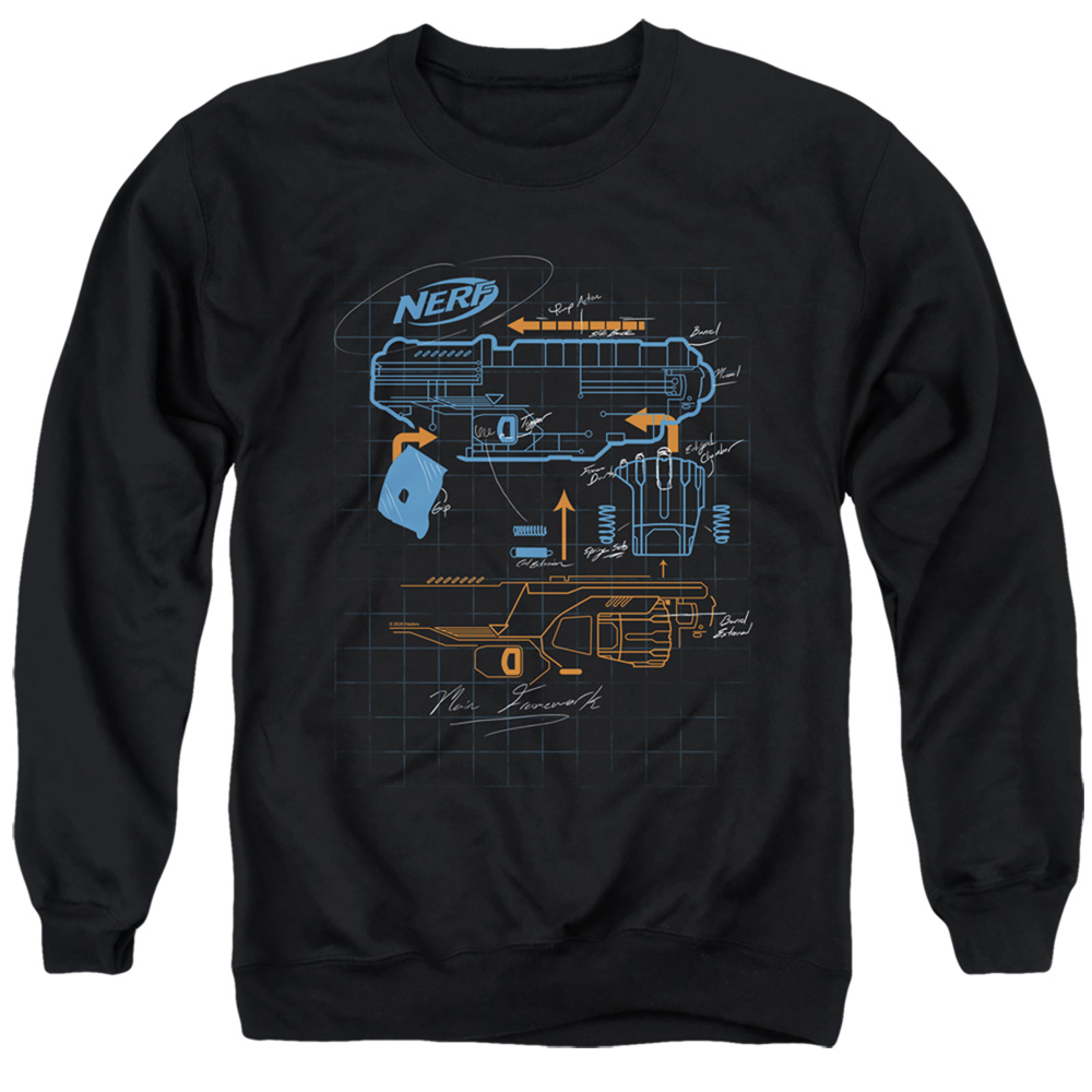 Trevco   Nerf & Deconstructed Nerf Gun-Adult Crewneck Sweatshirt, Black - Medium