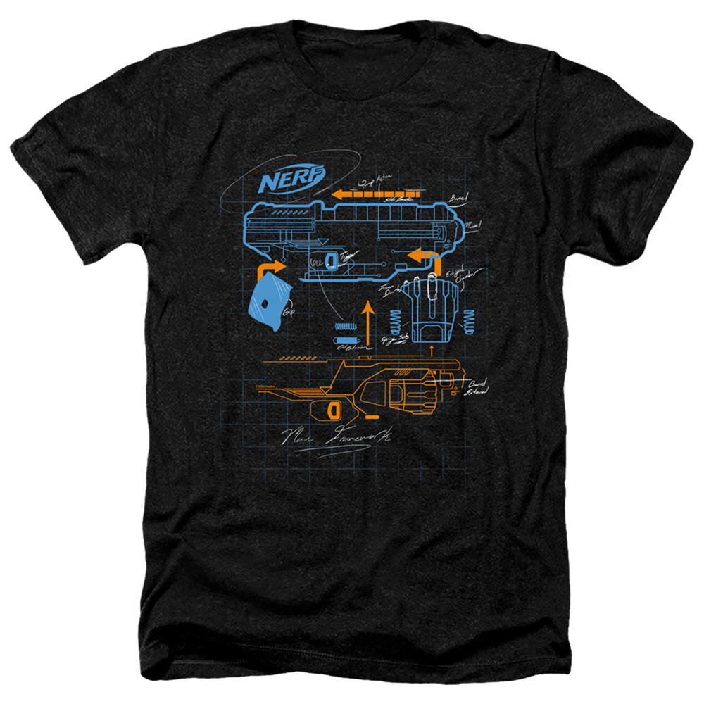 Trevco   Nerf & Deconstructed Nerf Gun-Adult Heather T-Shirt, Black - Medium