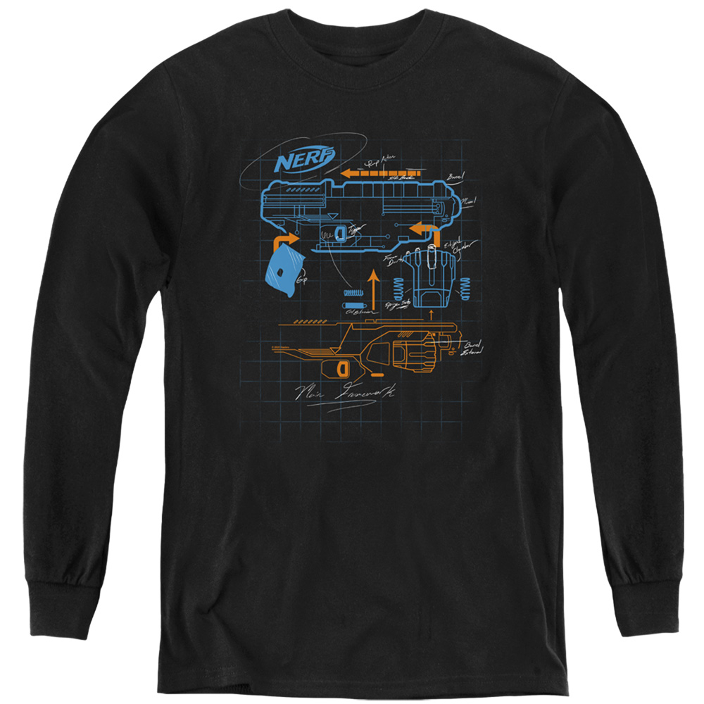 Nerf & Deconstructed Nerf Gun-Youth Long Sleeve T-Shirt, Black - Large