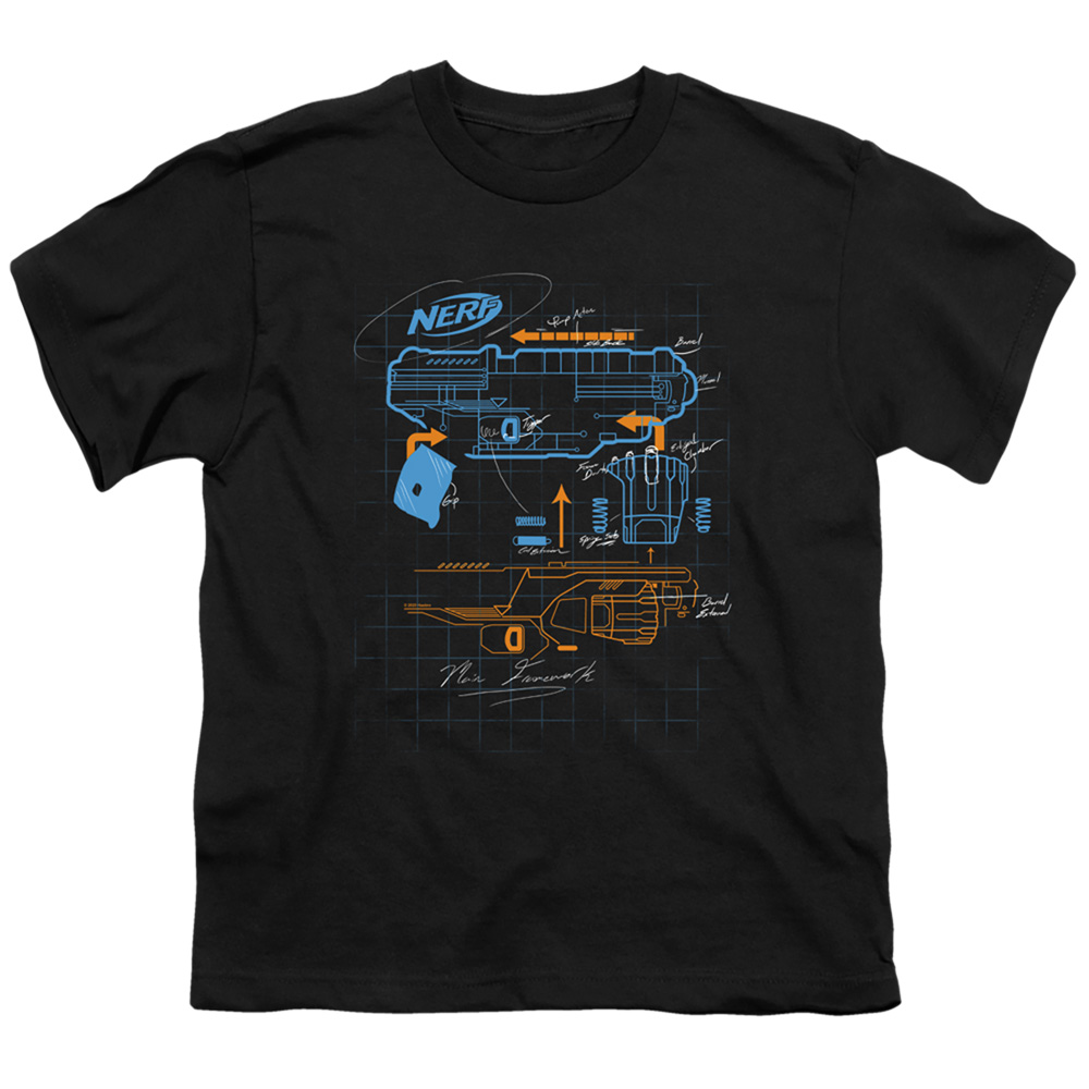 Trevco   Nerf & Deconstructed Nerf Gun-Short Sleeve 18-1 Youth T-Shirt, Black - Medium