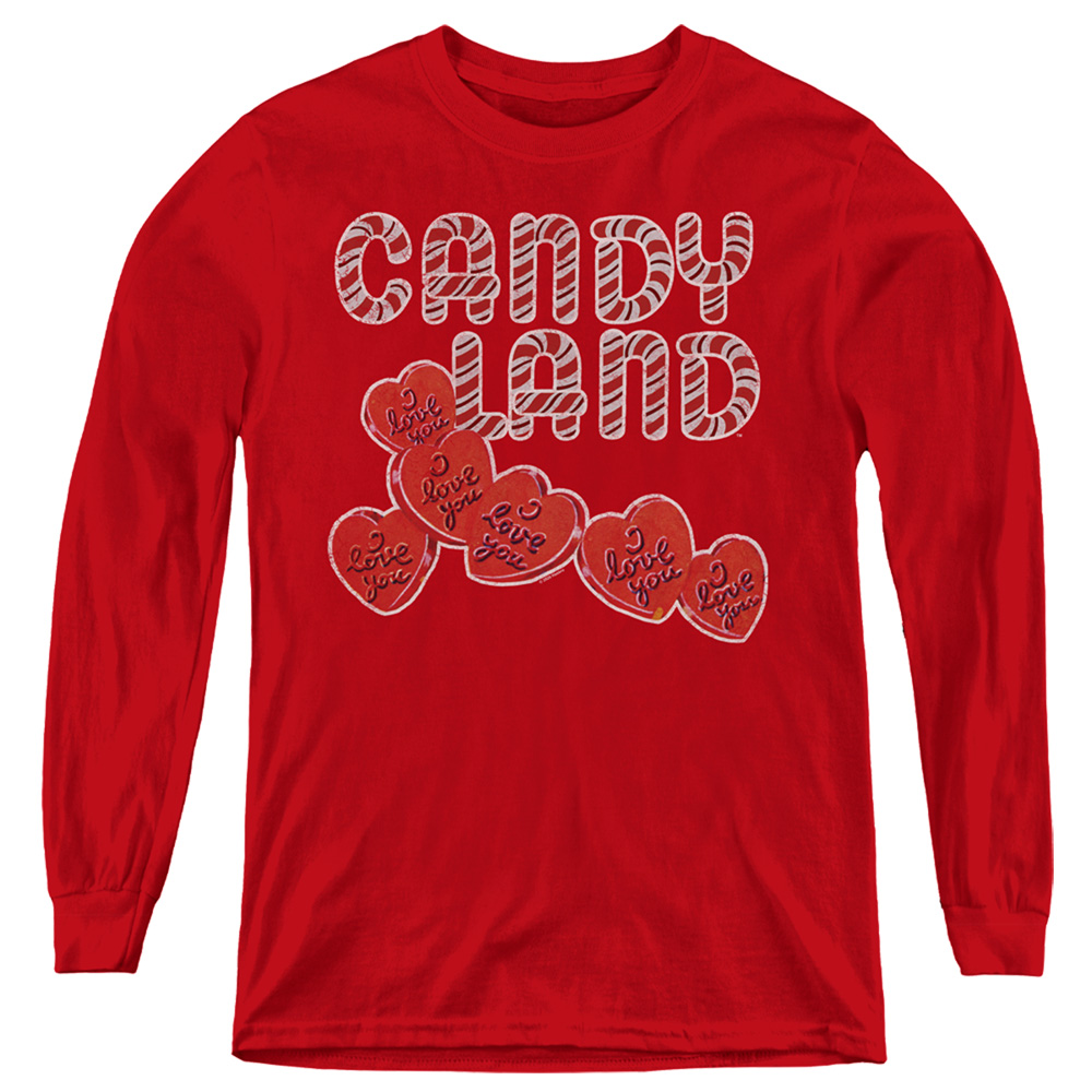 HBRO424-YL-1 Candy Land & I Love You-Youth Long Sleeve T-Shirt, Red - Small