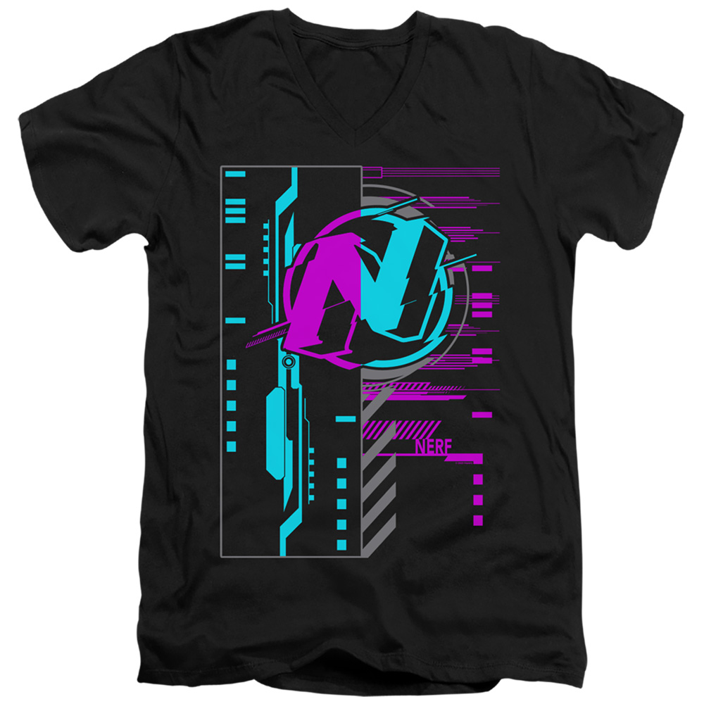 Nerf & Cyber-Short Sleeve 30-1 Adult V-Neck Tee, Black - Small