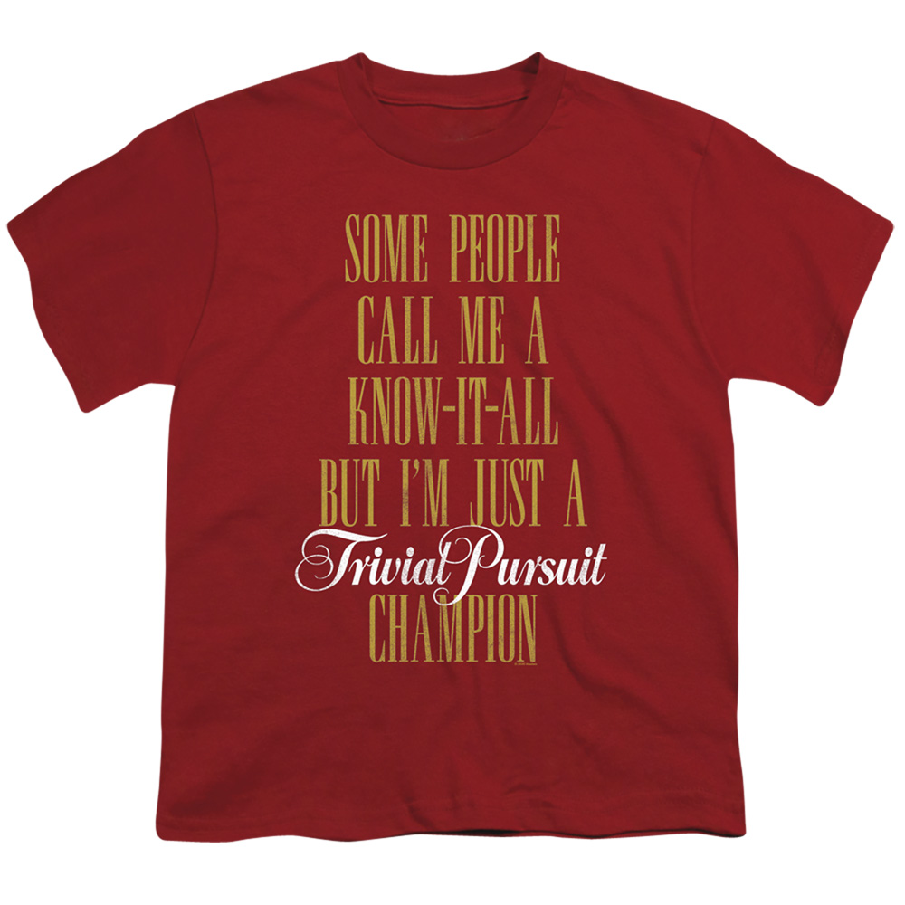 HBRO480-YT-2 Trivial Pursuit & Know It All-Short Sleeve 18-1 Youth T-Shirt, Cardinal - Medium -  Trevco