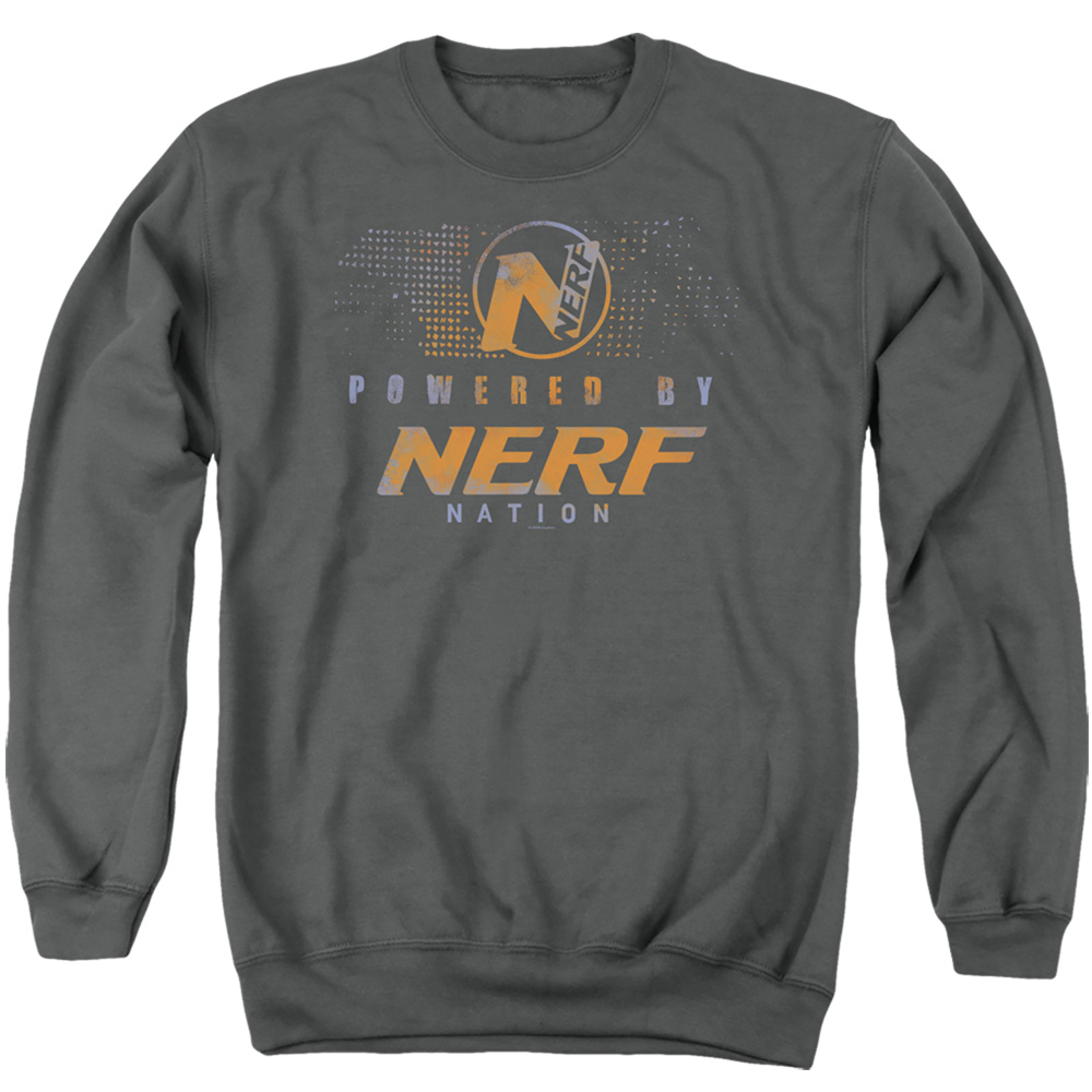 Nerf & Powered by Nerf Nation-Adult Crewneck Sweatshirt, Charcoal - Large