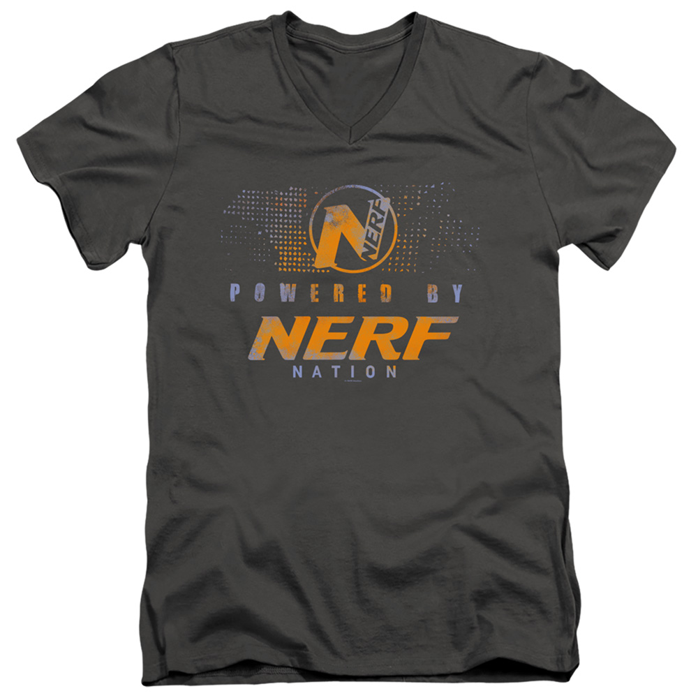 Nerf & Powered by Nerf Nation-Short Sleeve 30-1 Adult V-Neck Tee, Charcoal - Medium