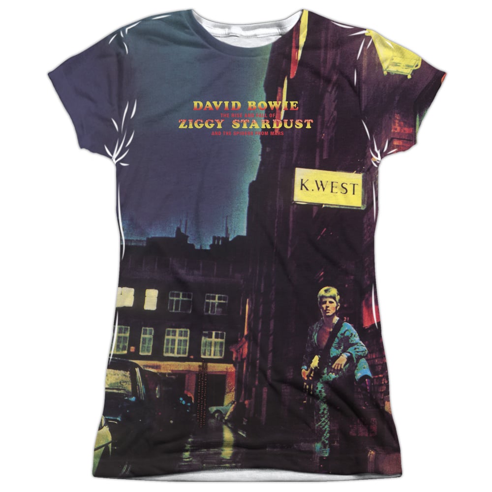 BOWIE113-JSPP-4 David Bowie & Ziggy Star Dust Junior Cap Sleeve Polyster Crew Neck T-Shirt, White - Extra Large -  Trevco