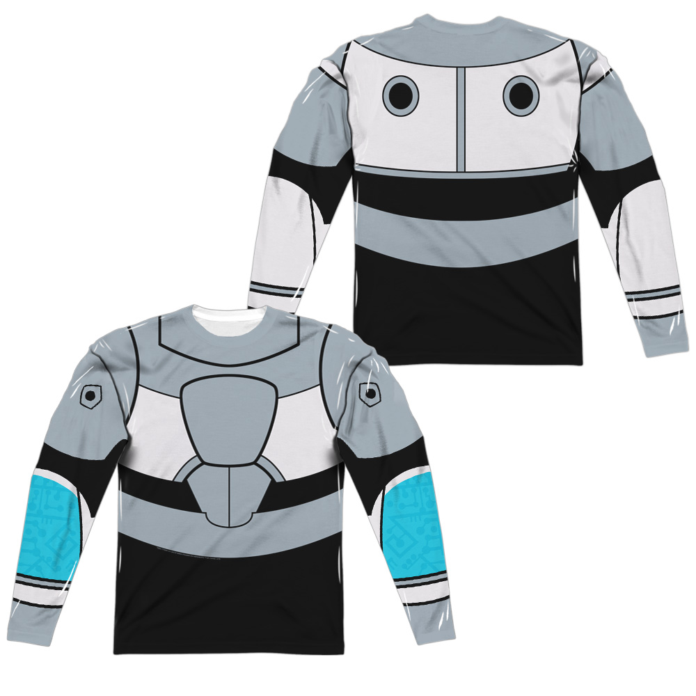 TTG108FB-ALPP-3 Teen Titans Go & Cyborg Uniform Front & Back Print Adult Polyster Crew Neck Long Sleeve T-Shirt, White - Large