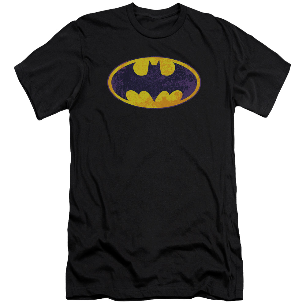 BM2026-PSF-5 Batman & Bm Neon Distress Logo Adult Cotton Premium Canvas Brand Slim Fit 30-1 T-Shirt, Black - 2X -  Trevco