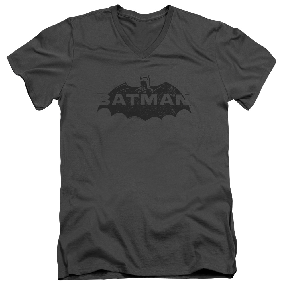 BM2838-AV-4 Batman & Newsprint Logo Adult Cotton Slim Fit V-Neck Short Sleeve 30-1 T-Shirt, Charcoal - Extra Large -  Trevco