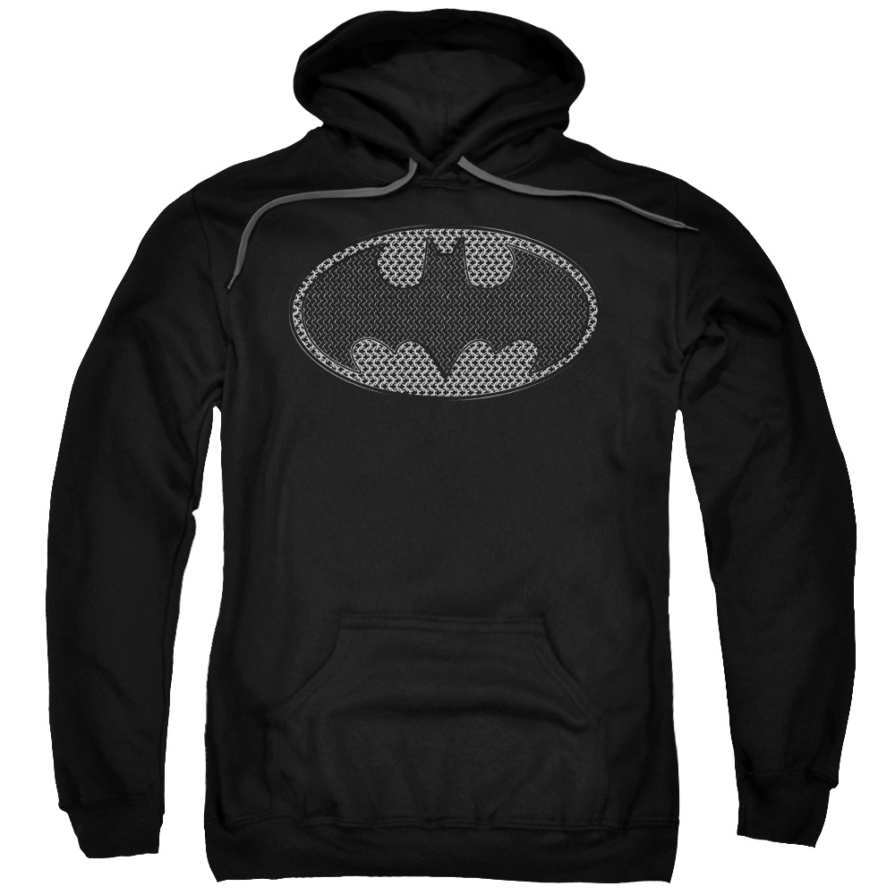 BM2227-AFTH-7 Batman & Chainmail Shield Adult Pull-Over Hoodie, Black - 4X -  Trevco