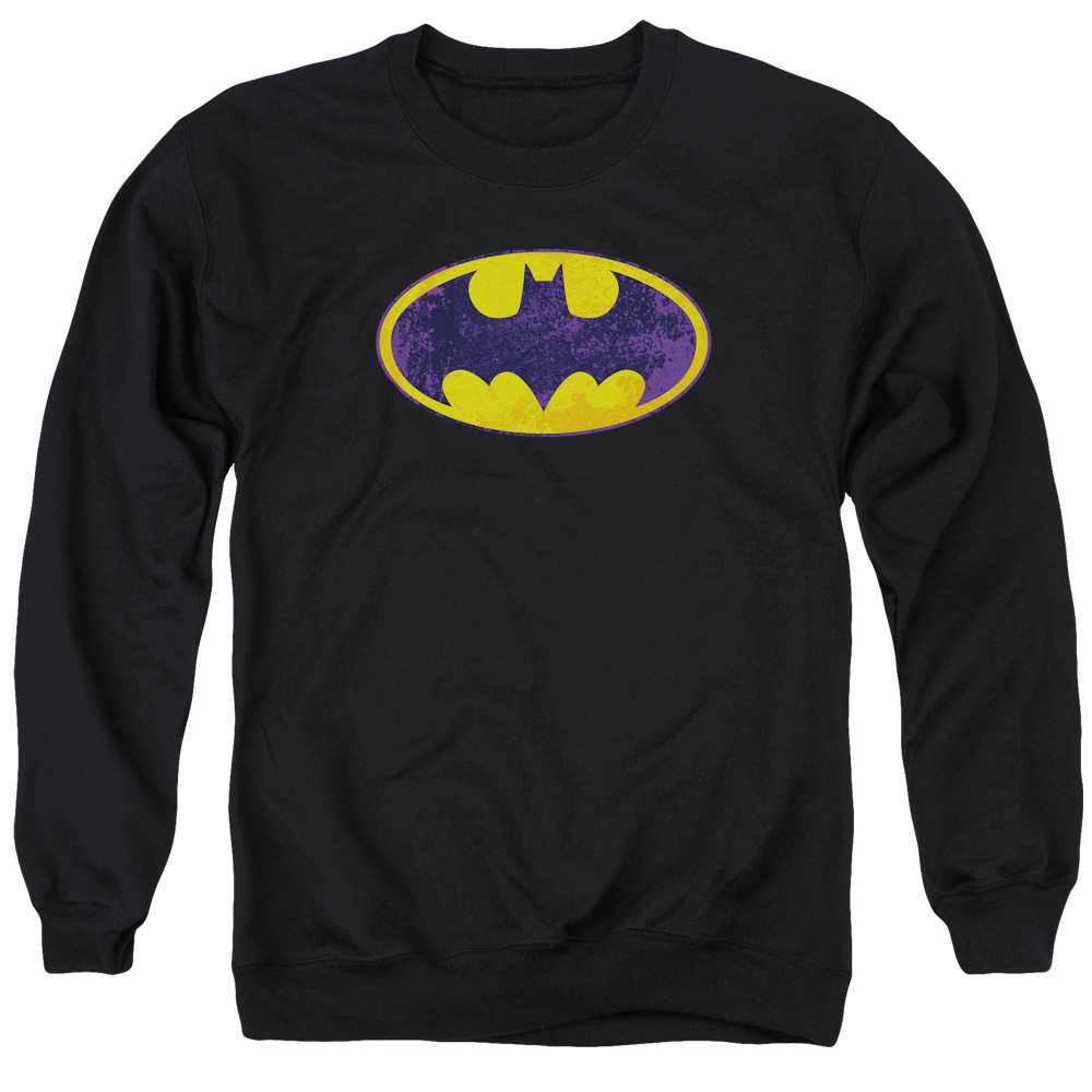 BM2026-AS-5 Batman & Bm Neon Distress Logo Adult Crewneck Sweatshirt, Black - 2X -  Trevco