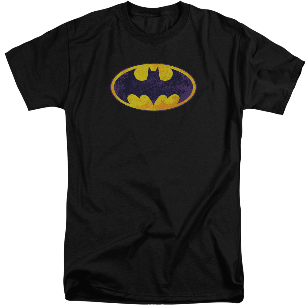 BM2026-ATT-5 Batman & Bm Neon Distress Logo Adult Cotton Tall Fit Short Sleeve T-Shirt, Black - 2X -  Trevco