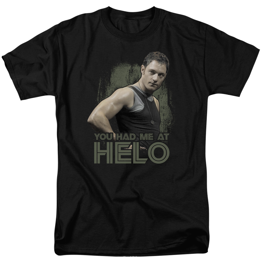 BSG177-AT-8 BSG & Had Me at Helo Adult Regular Fit Cotton Short Sleeve 18-1 T-Shirt, Black - 5X -  Trevco