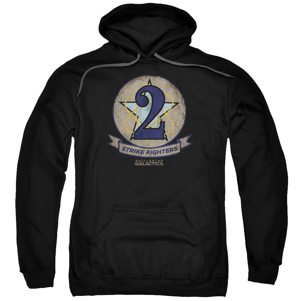 BSG282-AFTH-7 BSG & Strike Fighters Badge Adult Pull-Over Hoodie, Black - 4X -  Trevco