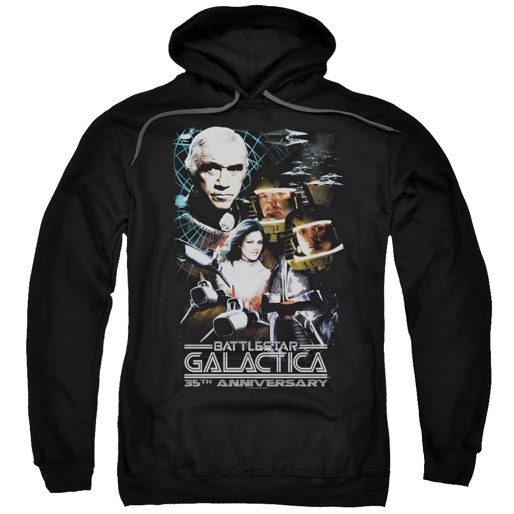 BSG206-AFTH-7 BSG & 35th Anniversary Collage Adult Pull-Over Hoodie, Black - 4X -  Trevco