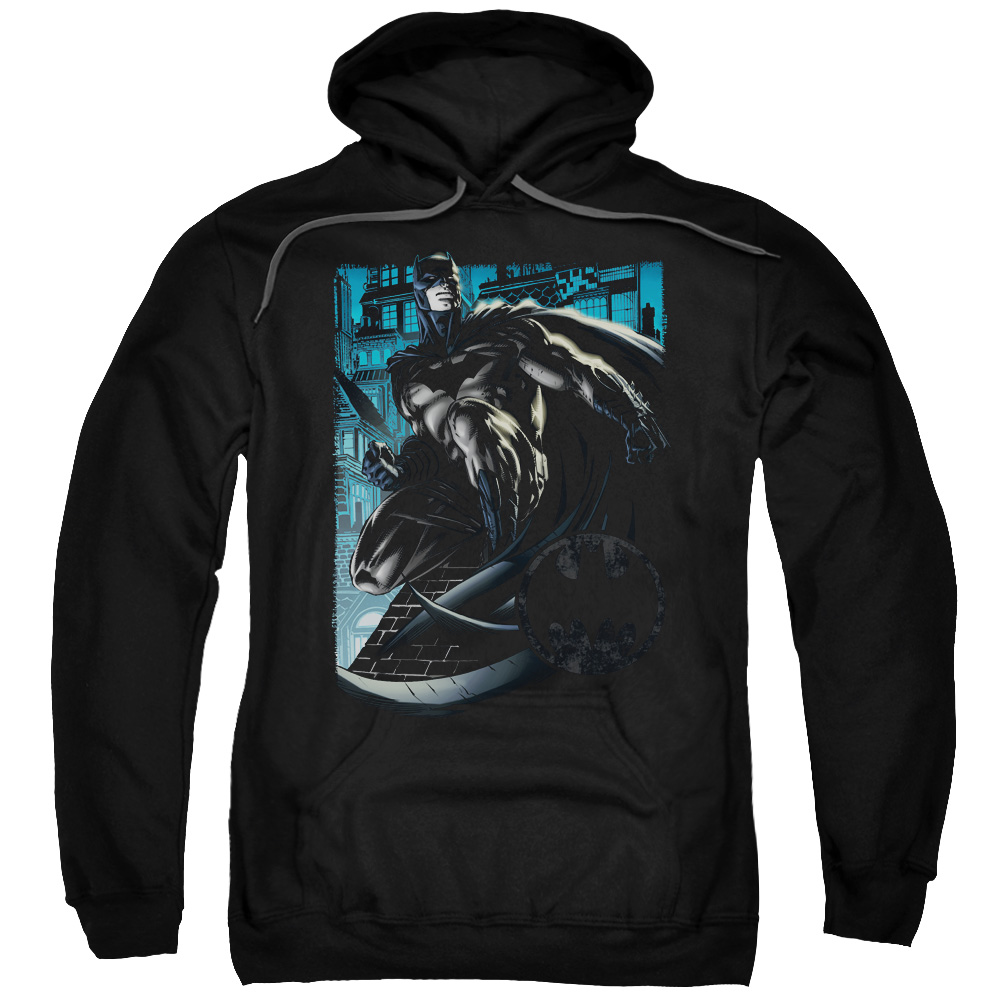 BM2490-AFTH-7 Batman & Knight Falls in Gotham Adult Pull-Over Hoodie, Black - 4X -  Trevco