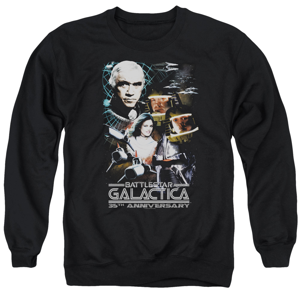 BSG & 35th Anniversary Collage Long Sleeve Adult Crewneck Sweatshirt, Black - Medium