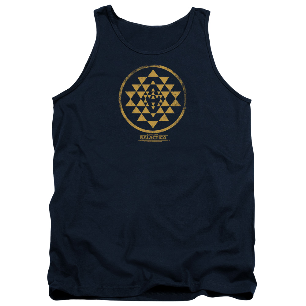 BSG & Gold Squadron Patch Adult Cotton Tank Top, Navy - Large