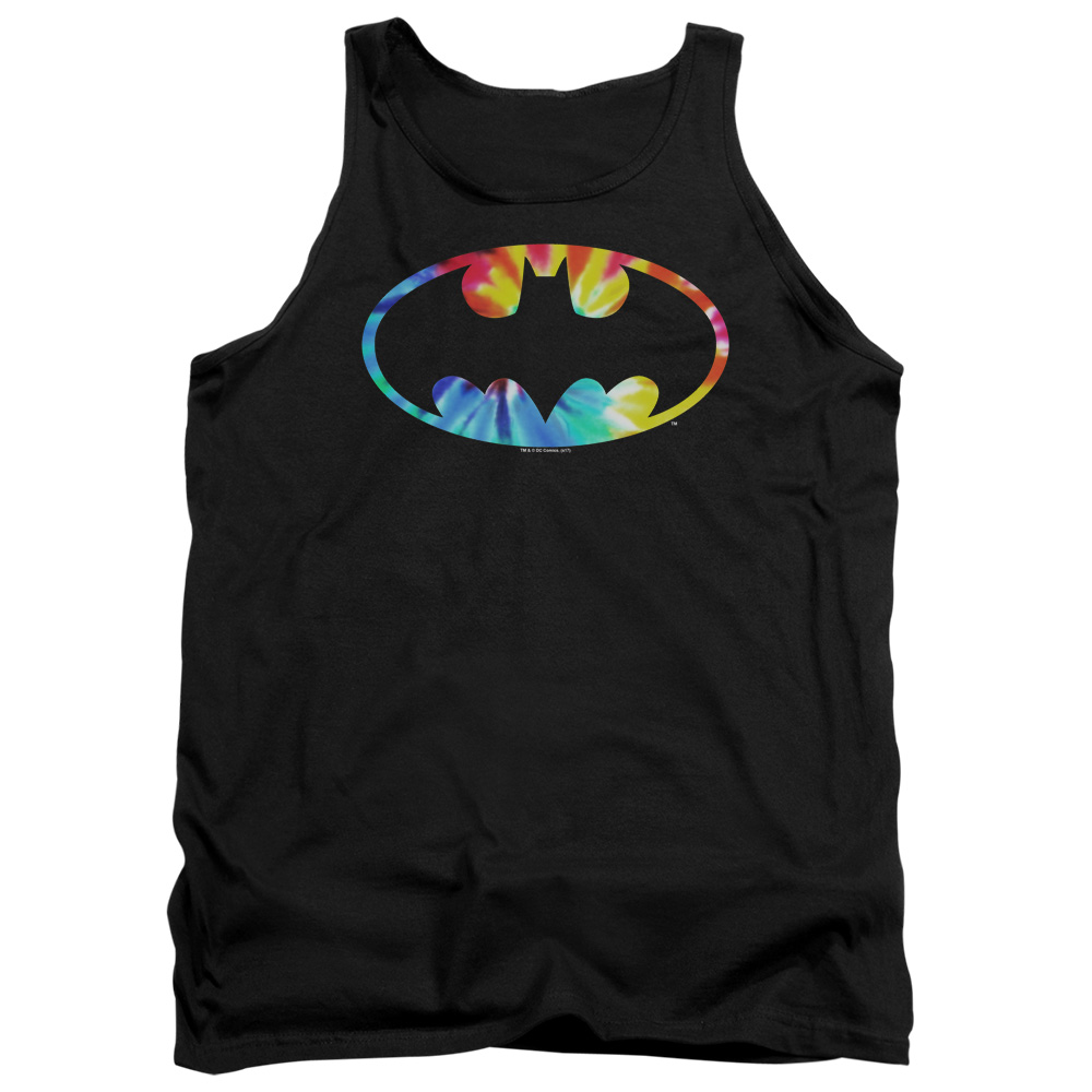 Batman & Tie Dye Batman Logo Adult Cotton Tank Top, Black - Medium