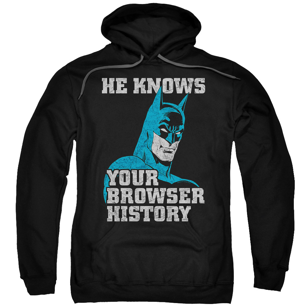 BM2832-AFTH-5 Batman & Batman Knows Adult Pull-Over Hoodie, Black - 2X