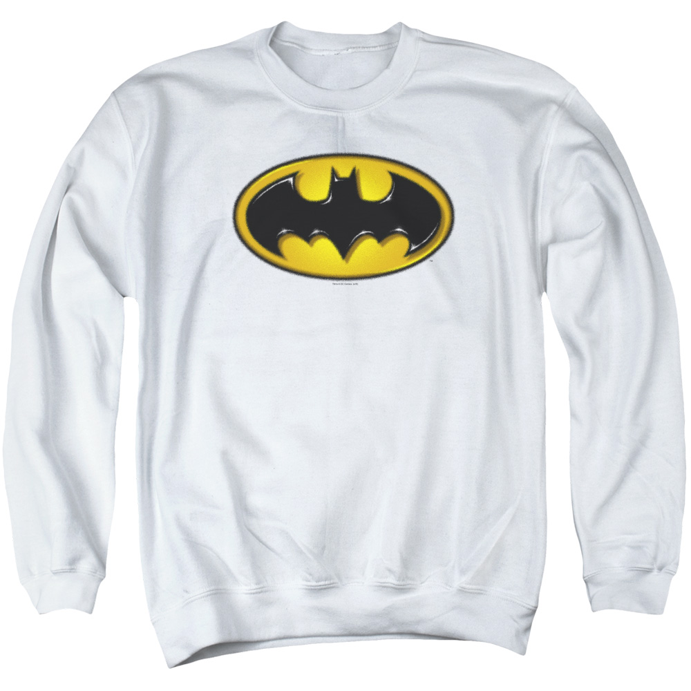 BM2849-AS-2 Batman & Airbrush Bat Symbol Long Sleeve Adult Crewneck Sweatshirt, White - Medium -  Trevco