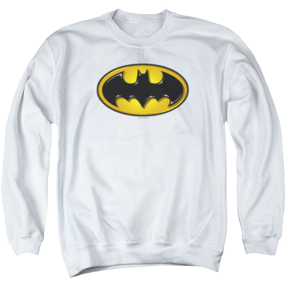 Batman & Airbrush Bat Symbol Long Sleeve Adult Crewneck Sweatshirt, White - 2X