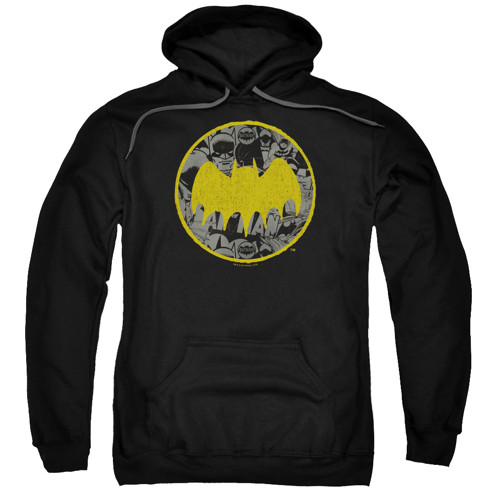 Batman & Vintage Symbol Collage Adult Pull-Over Hoodie, Black - Medium