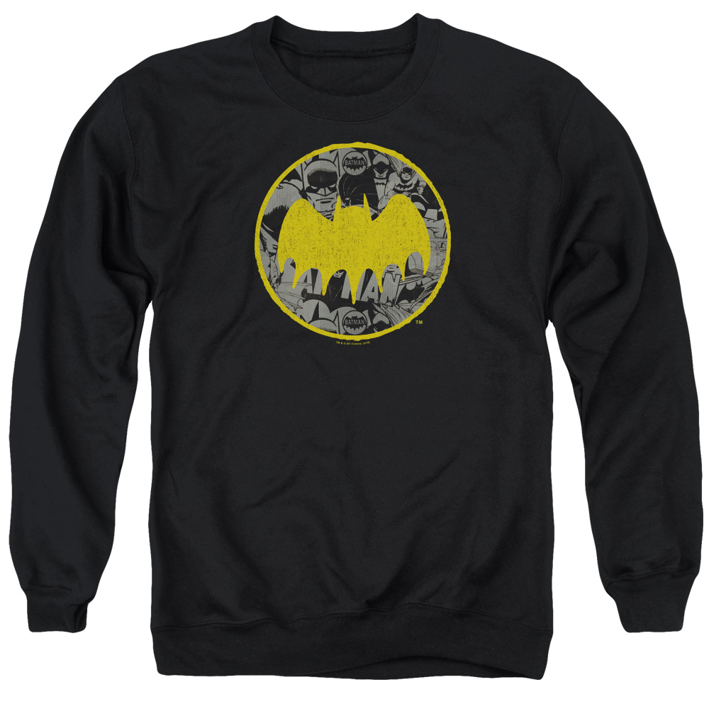 Batman & Vintage Symbol Collage Long Sleeve Adult Crewneck Sweatshirt, Black - Medium